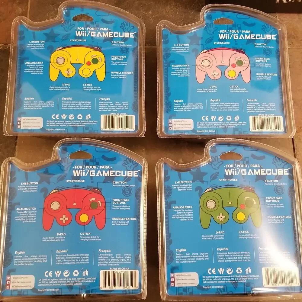 4 Gamecube Controllers - 4 Colors Bundle (NEW), Red Green Yellow Pink - Nintendo